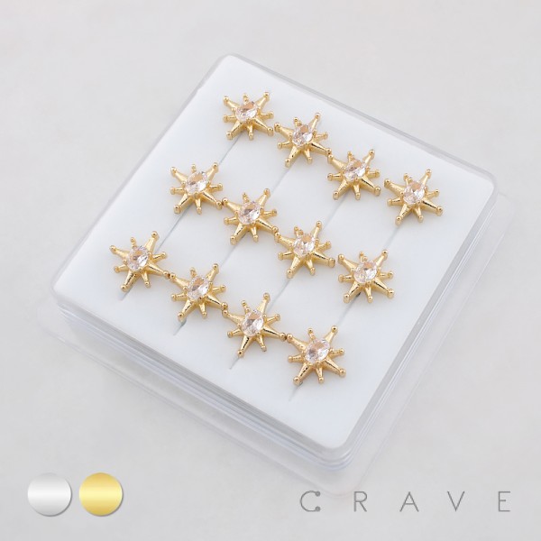 DIMENSIONAL MULTI CZ STARBURST CZ POLISH 316L SURGICAL STEEL L-SHAPE NOSE RING BOX